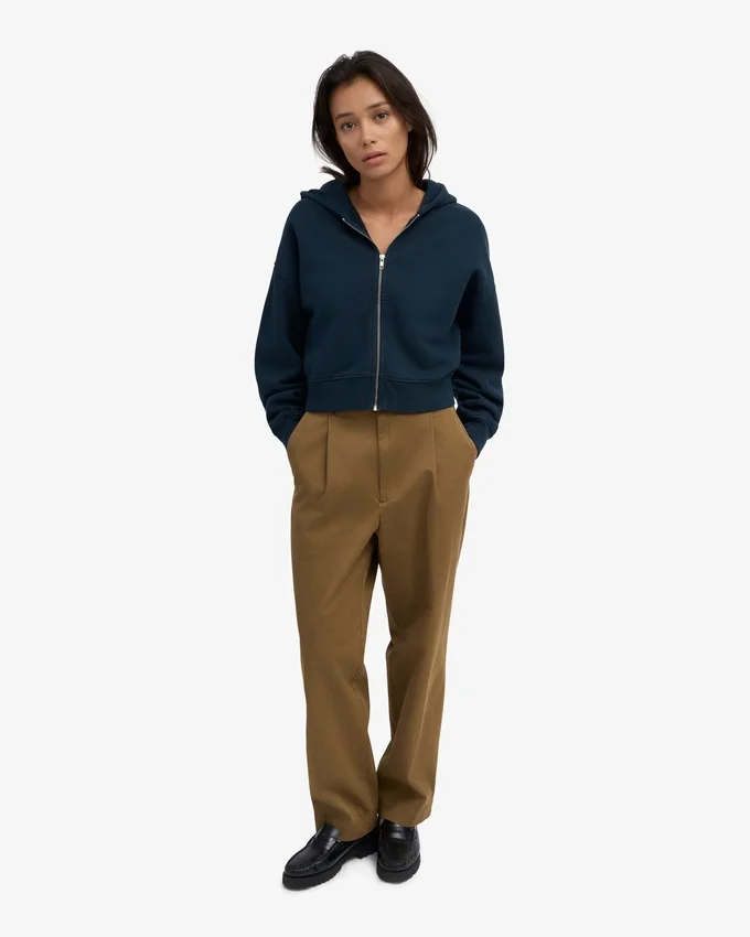 Sudadera con capucha y cremallera corta de algodón orgánico - Azul marino