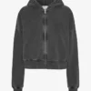 Sudadera con capucha y cremallera corta de algodón orgánico - Negro descolorido