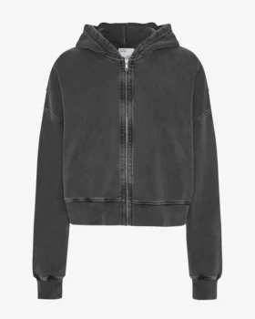 Sudadera con capucha y cremallera corta de algodón orgánico - Negro descolorido