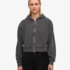 Sudadera con capucha y cremallera corta de algodón orgánico - Negro descolorido