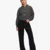 Sudadera con capucha y cremallera corta de algodón orgánico - Negro descolorido