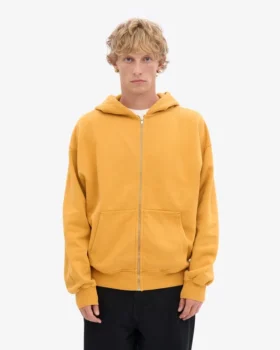 Sudadera con capucha y cremallera oversize de algodón orgánico – Amarillo quemado