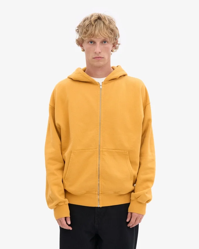 Sudadera con capucha y cremallera oversize de algodón orgánico - Amarillo quemado