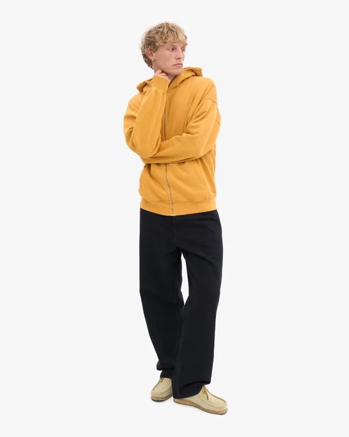 Sudadera con capucha y cremallera oversize de algodón orgánico - Amarillo quemado