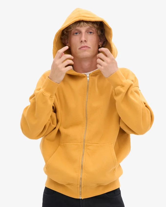 Sudadera con capucha y cremallera oversize de algodón orgánico - Amarillo quemado