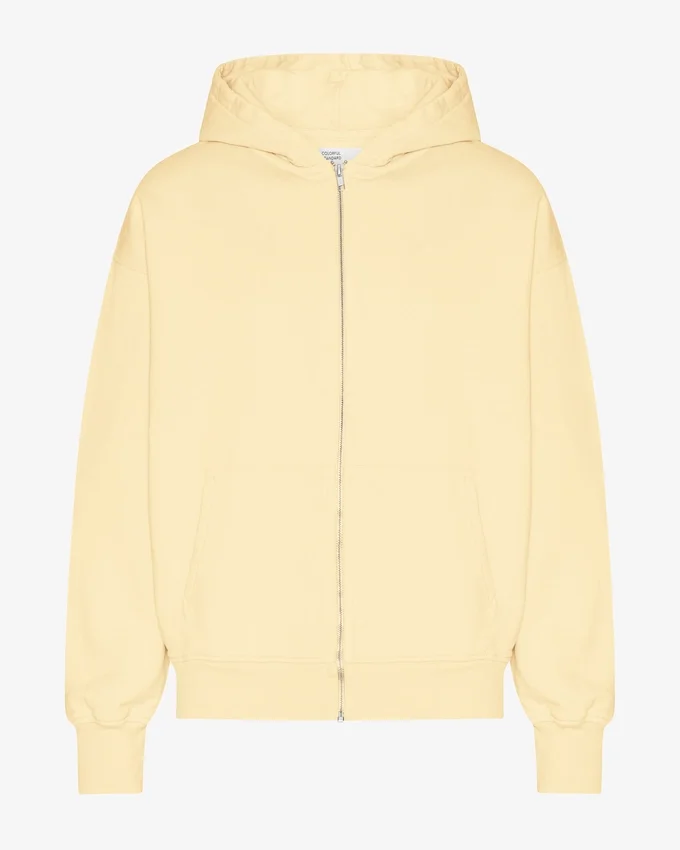 Sudadera con capucha y cremallera oversize de algodón orgánico - Amarillo suave