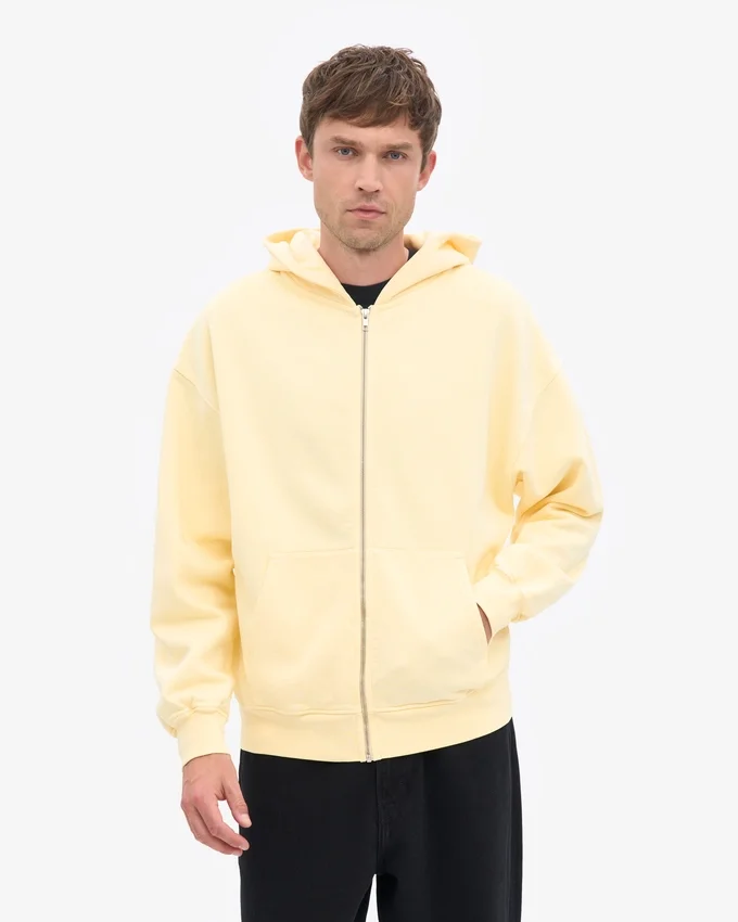 Sudadera con capucha y cremallera oversize de algodón orgánico - Amarillo suave