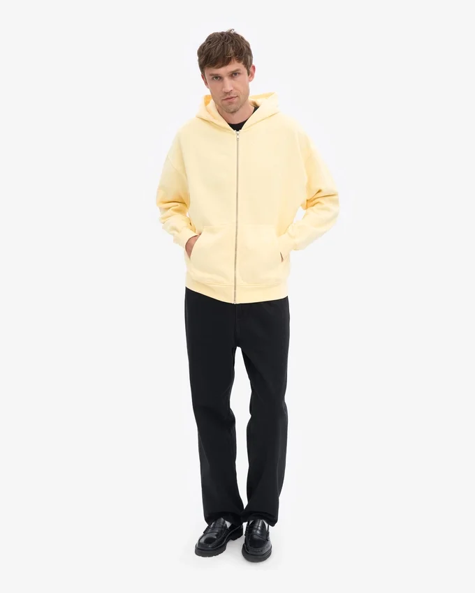 Sudadera con capucha y cremallera oversize de algodón orgánico - Amarillo suave