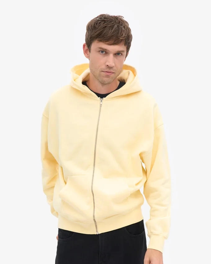 Sudadera con capucha y cremallera oversize de algodón orgánico - Amarillo suave
