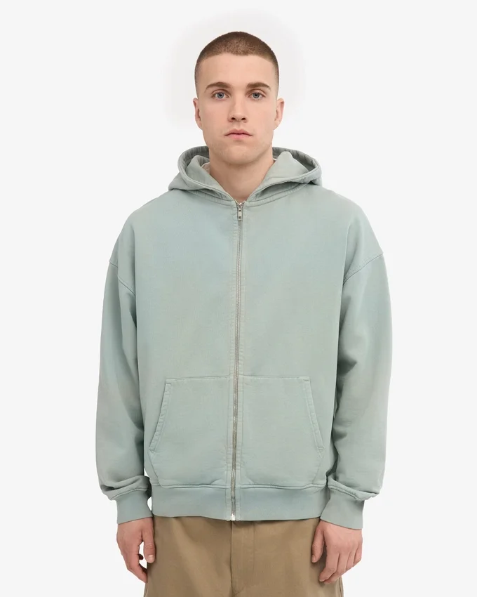 Sudadera con capucha y cremallera oversize de algodón orgánico - Azul acero