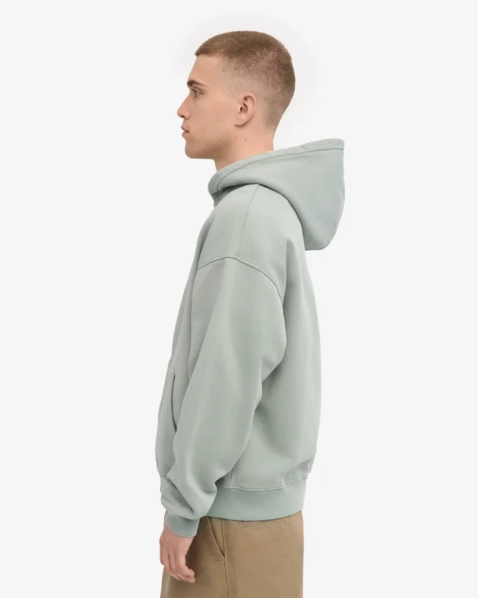 Sudadera con capucha y cremallera oversize de algodón orgánico - Azul acero
