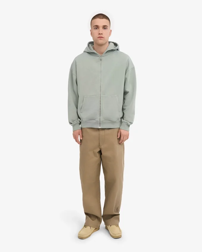 Sudadera con capucha y cremallera oversize de algodón orgánico - Azul acero
