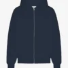 Sudadera con capucha y cremallera oversize de algodón orgánico - Azul marino