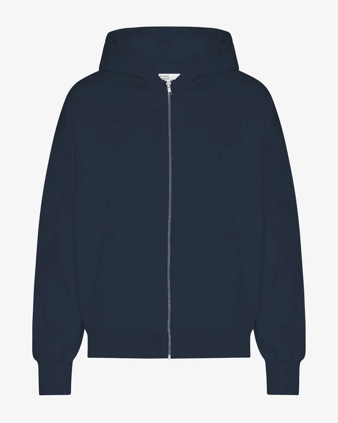 Sudadera con capucha y cremallera oversize de algodón orgánico - Azul marino