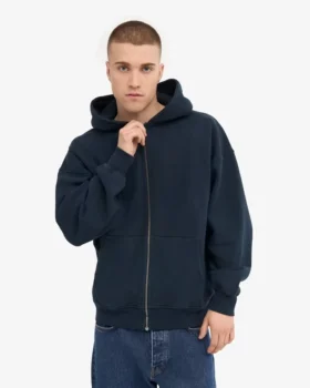 Sudadera con capucha y cremallera oversize de algodón orgánico – Azul marino