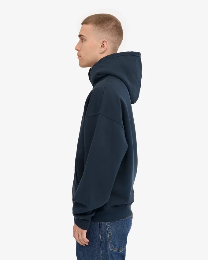 Sudadera con capucha y cremallera oversize de algodón orgánico - Azul marino
