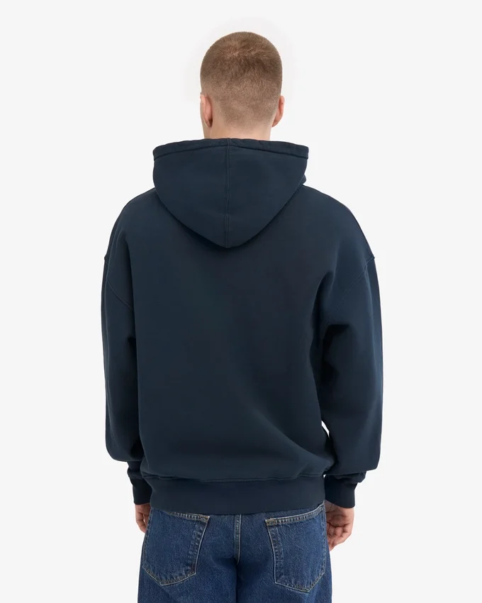 Sudadera con capucha y cremallera oversize de algodón orgánico - Azul marino
