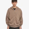 Sudadera con capucha y cremallera oversize de algodón orgánico - Caqui descolorido