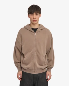 Sudadera con capucha y cremallera oversize de algodón orgánico – Caqui descolorido
