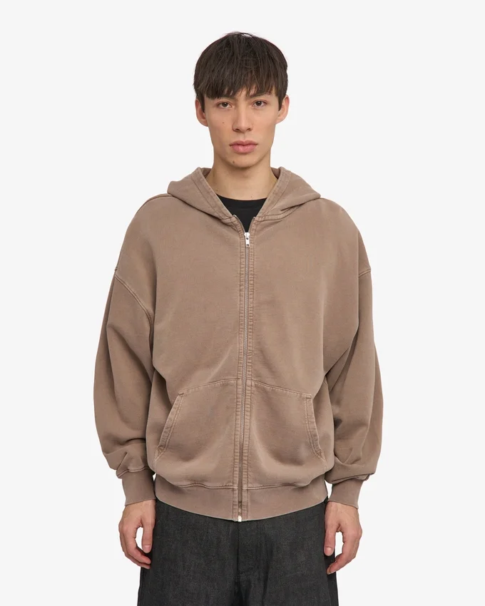 Sudadera con capucha y cremallera oversize de algodón orgánico - Caqui descolorido