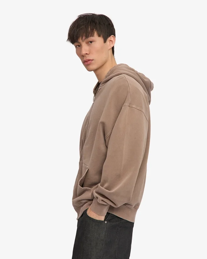 Sudadera con capucha y cremallera oversize de algodón orgánico - Caqui descolorido