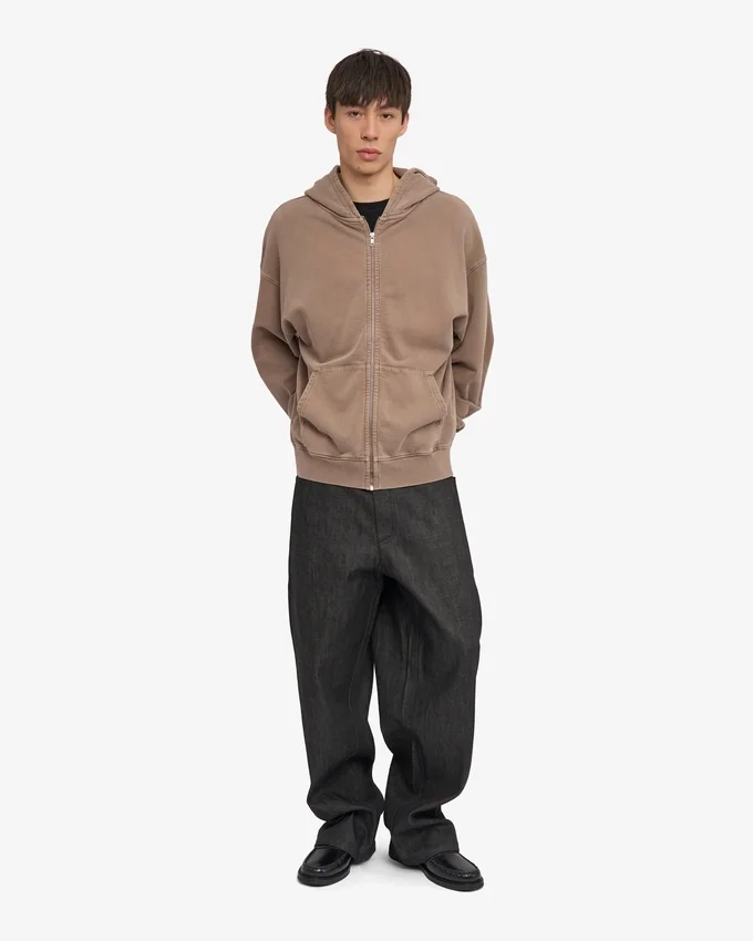 Sudadera con capucha y cremallera oversize de algodón orgánico - Caqui descolorido