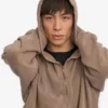 Sudadera con capucha y cremallera oversize de algodón orgánico - Caqui descolorido