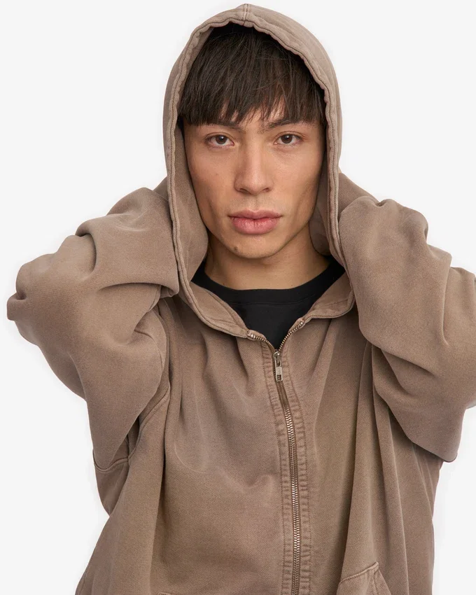 Sudadera con capucha y cremallera oversize de algodón orgánico - Caqui descolorido
