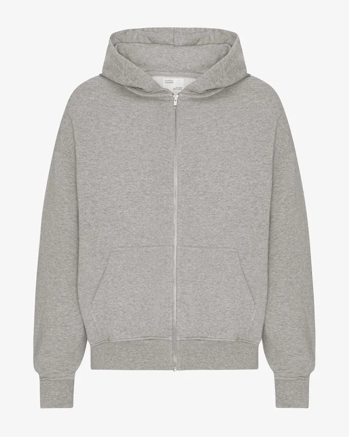 Sudadera con capucha y cremallera oversize de algodón orgánico - Gris jaspeado