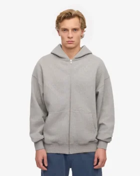 Sudadera con capucha y cremallera oversize de algodón orgánico – Gris jaspeado