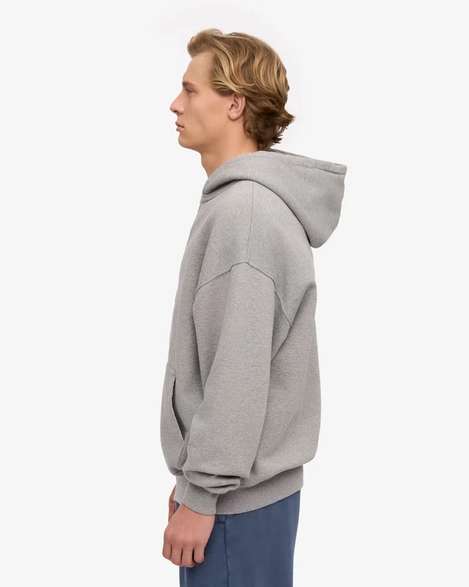 Sudadera con capucha y cremallera oversize de algodón orgánico - Gris jaspeado