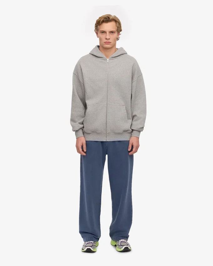 Sudadera con capucha y cremallera oversize de algodón orgánico - Gris jaspeado