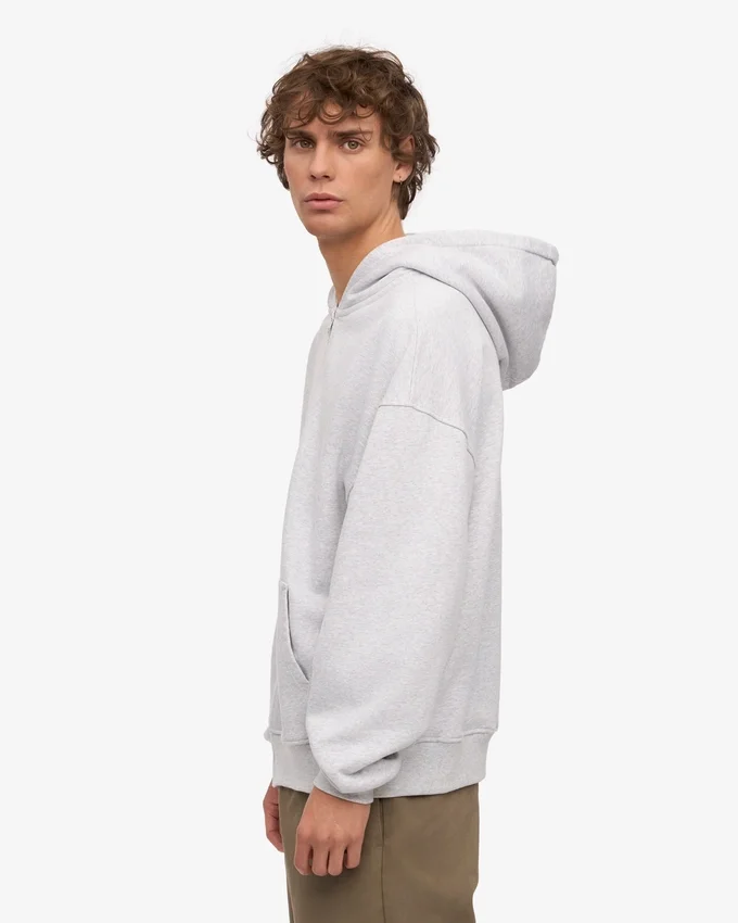 Sudadera con capucha y cremallera oversize de algodón orgánico - Mezcla de nieve
