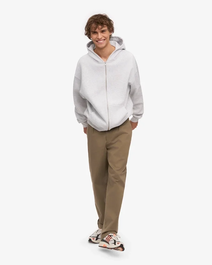 Sudadera con capucha y cremallera oversize de algodón orgánico - Mezcla de nieve