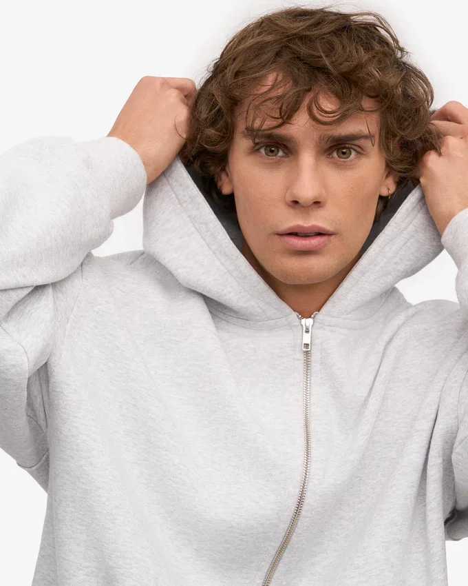 Sudadera con capucha y cremallera oversize de algodón orgánico - Mezcla de nieve