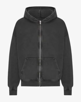 Sudadera con capucha y cremallera oversize de algodón orgánico - Negro descolorido