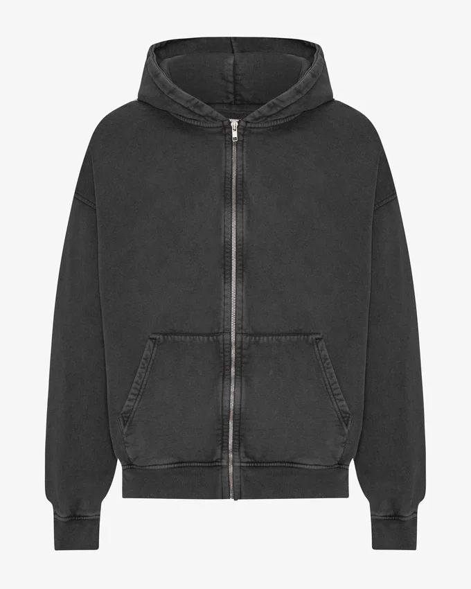 Sudadera con capucha y cremallera oversize de algodón orgánico - Negro descolorido