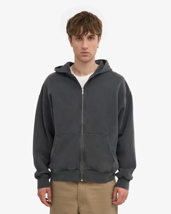 Sudadera con capucha y cremallera oversize de algodón orgánico - Negro descolorido