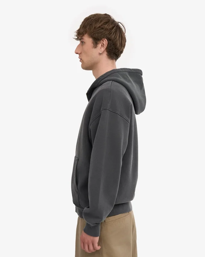 Sudadera con capucha y cremallera oversize de algodón orgánico - Negro descolorido