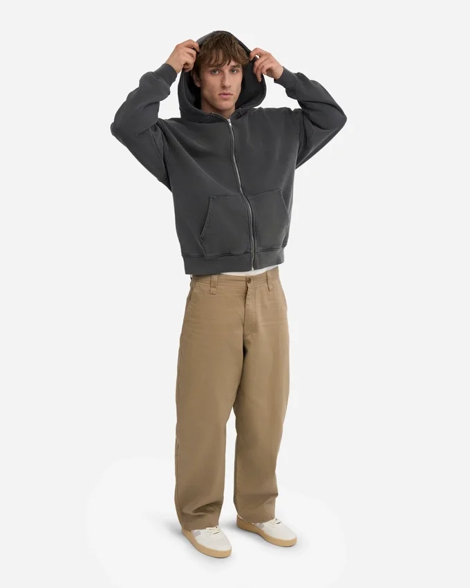 Sudadera con capucha y cremallera oversize de algodón orgánico - Negro descolorido