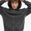 Sudadera con capucha y cremallera oversize de algodón orgánico - Negro descolorido