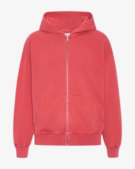 Sudadera con capucha y cremallera oversize de algodón orgánico - Rojo descolorido