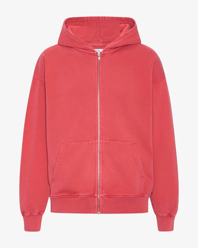 Sudadera con capucha y cremallera oversize de algodón orgánico - Rojo descolorido