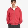 Sudadera con capucha y cremallera oversize de algodón orgánico - Rojo descolorido