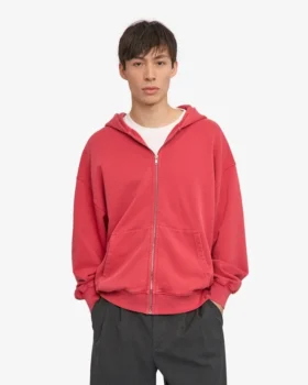 Sudadera con capucha y cremallera oversize de algodón orgánico – Rojo descolorido
