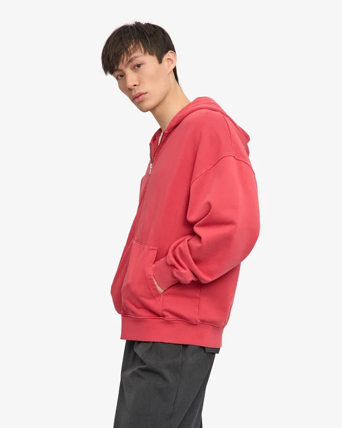 Sudadera con capucha y cremallera oversize de algodón orgánico - Rojo descolorido