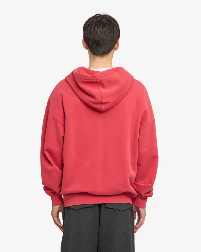 Sudadera con capucha y cremallera oversize de algodón orgánico - Rojo descolorido