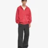Sudadera con capucha y cremallera oversize de algodón orgánico - Rojo descolorido
