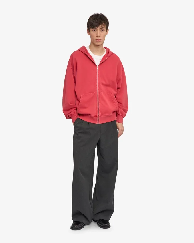 Sudadera con capucha y cremallera oversize de algodón orgánico - Rojo descolorido
