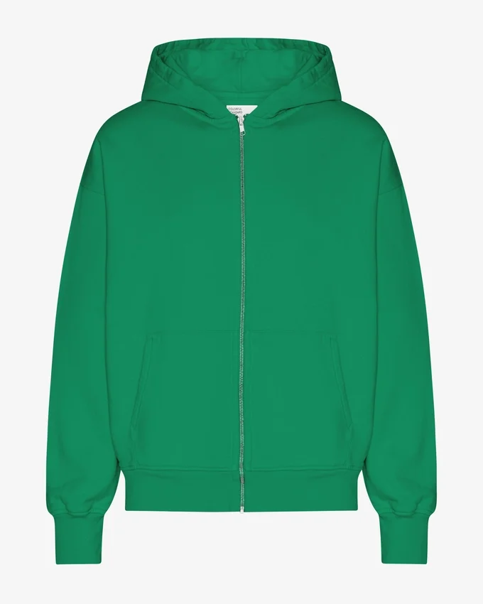 Sudadera con capucha y cremallera oversize de algodón orgánico - Verde Kelly